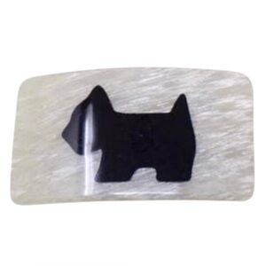 1980’s Vintage French Scottie Dog Hair Clip in Pearlescent White & Black, 3.5”